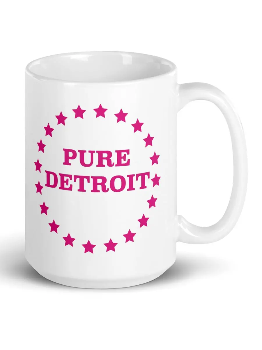 Pure Detroit Stars Ceramic Coffee Mug 15 Oz - White / Pink 1