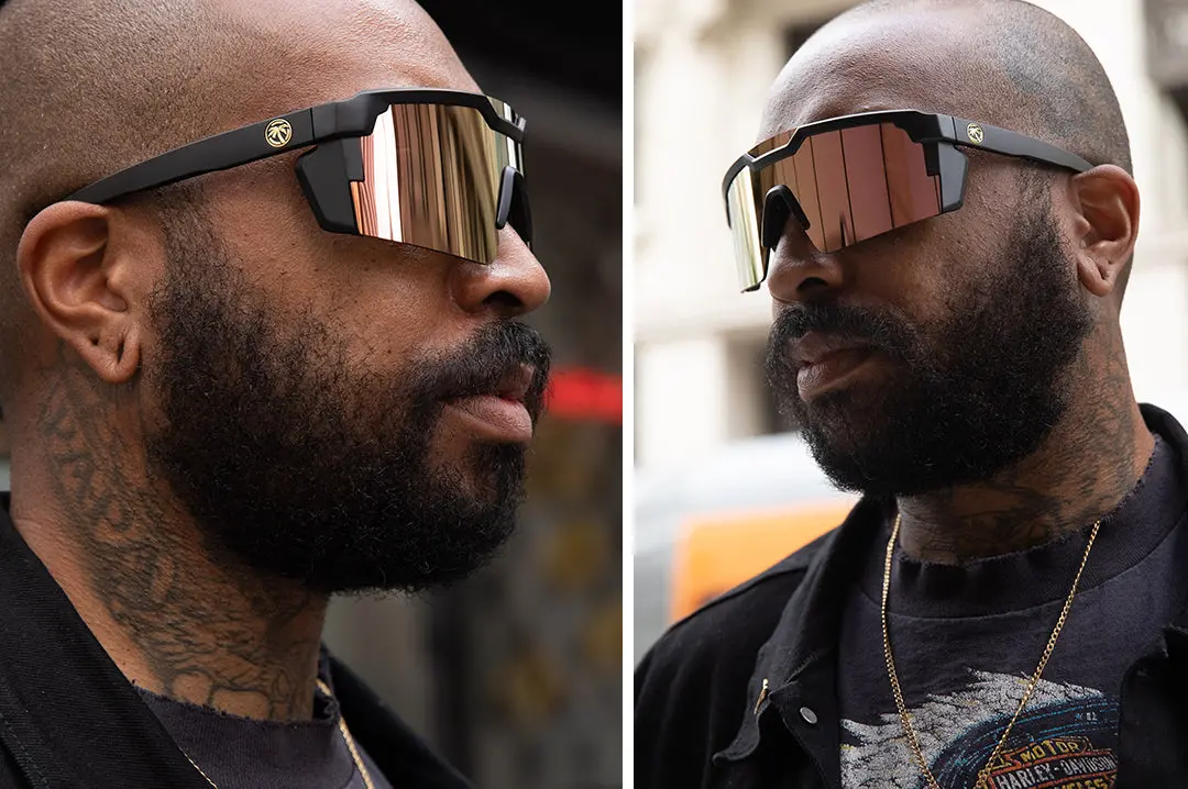 Future Tech Sunglasses: Black Frame Rose Gold Z87+ 4