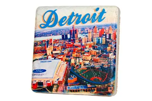 Detroit Stadium Skyline Porcelain Tile Coaster 1