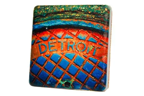 Detroit Manhole Steam Porcelain Tile Coaster 1