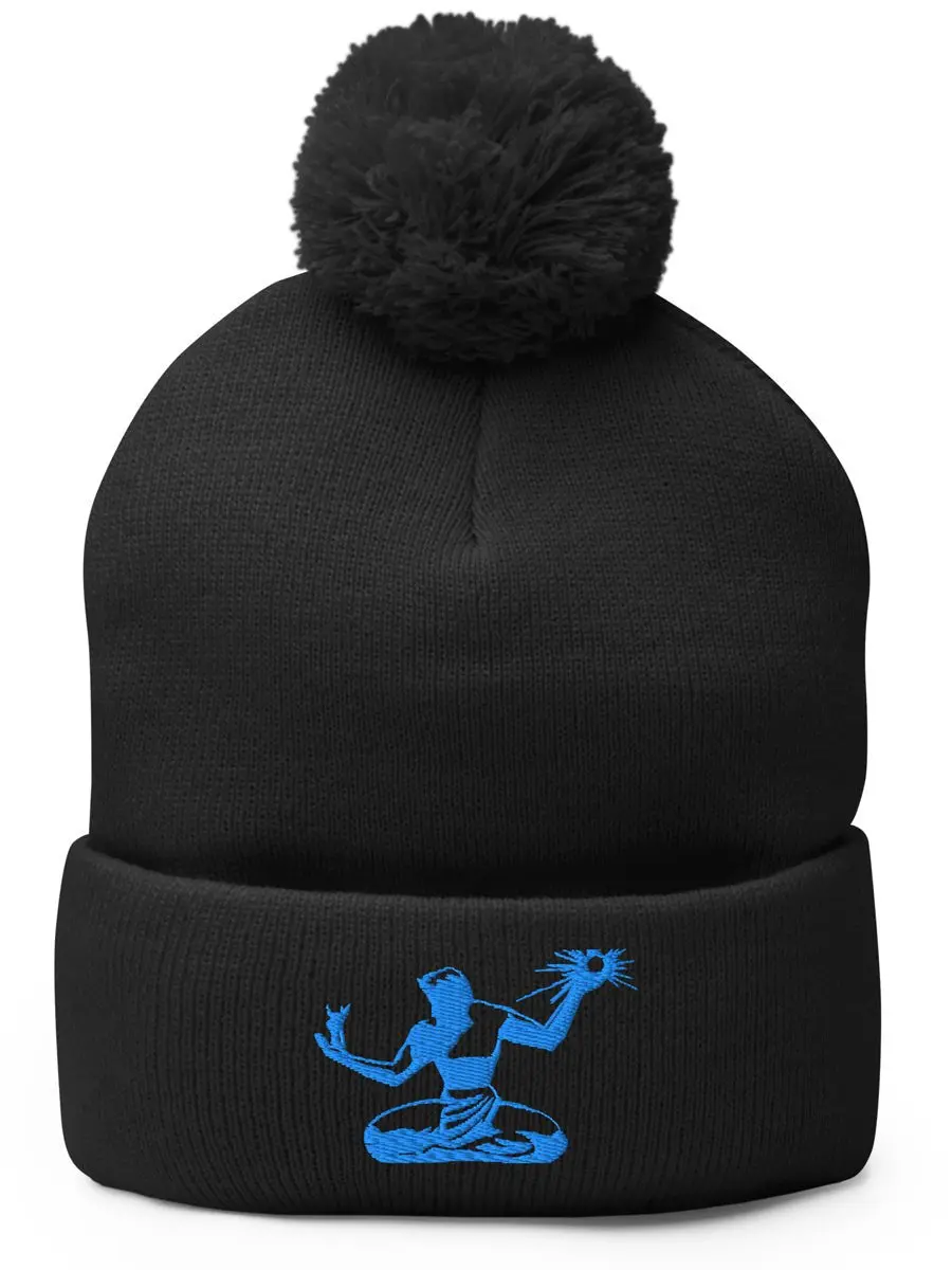 Spirit Of Detroit Embroidered Pom-Pom Beanie - Black / Blue 1