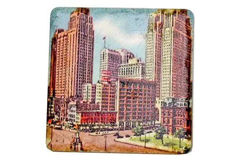 Vintage Downtown Detroit Porcelain Tile Coaster 1