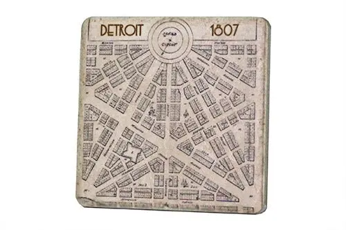 Vintage 1807 Detroit Map Porcelain Tile Coaster 1