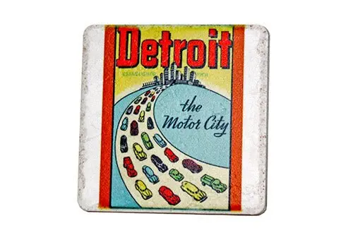 Vintage Detroit The Motor City Porcelain Tile Coaster 1