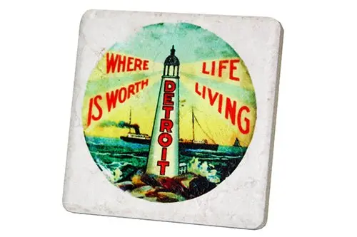 Detroit Where Life Is Worth Living Porcelain Tile Coaster 1