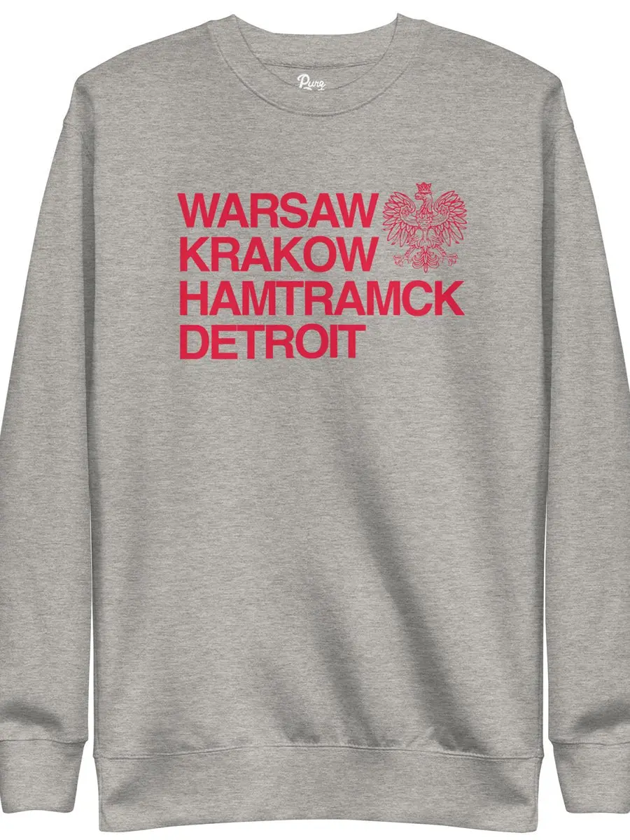 Warsaw Krakow Hamtramck Detroit Unisex Premium Sweatshirt - Athletic Gray / Red 1
