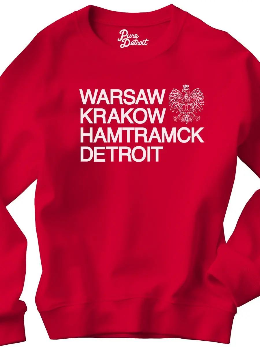 Warsaw Krakow Hamtramck Detroit Unisex Premium Sweatshirt - Red / White 1