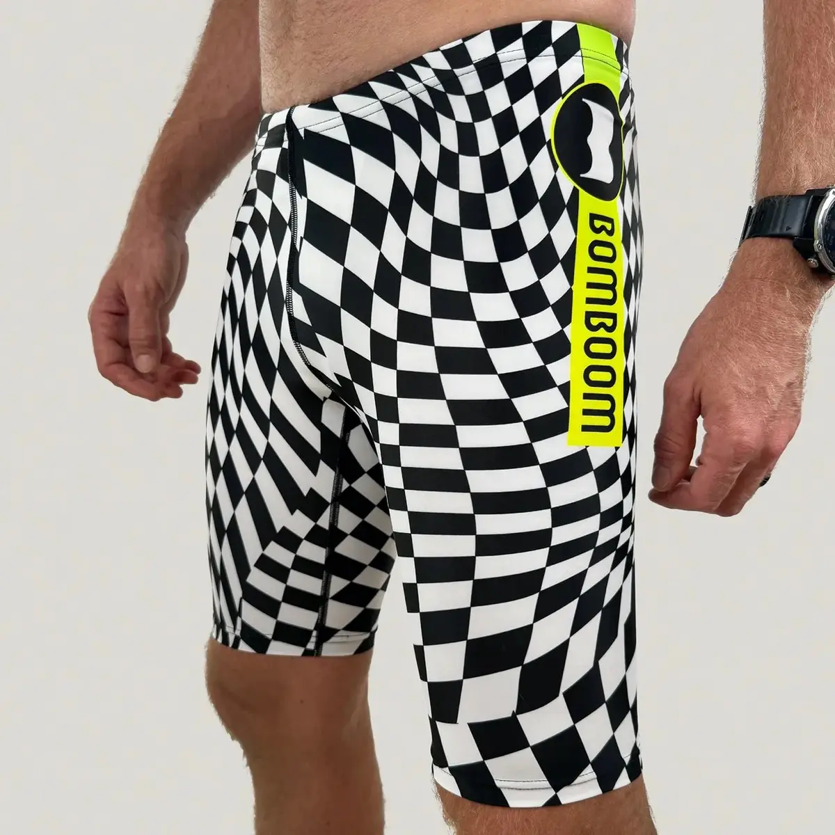Bomboom Men’S Three Quarter Length Swim Jammer – Checkadelic 1