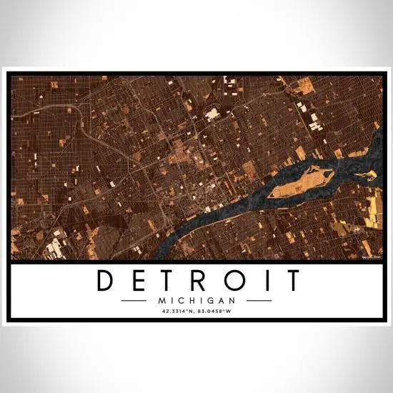 12" X 18" Detroit Mi Map Print Ember - Horizontal 1
