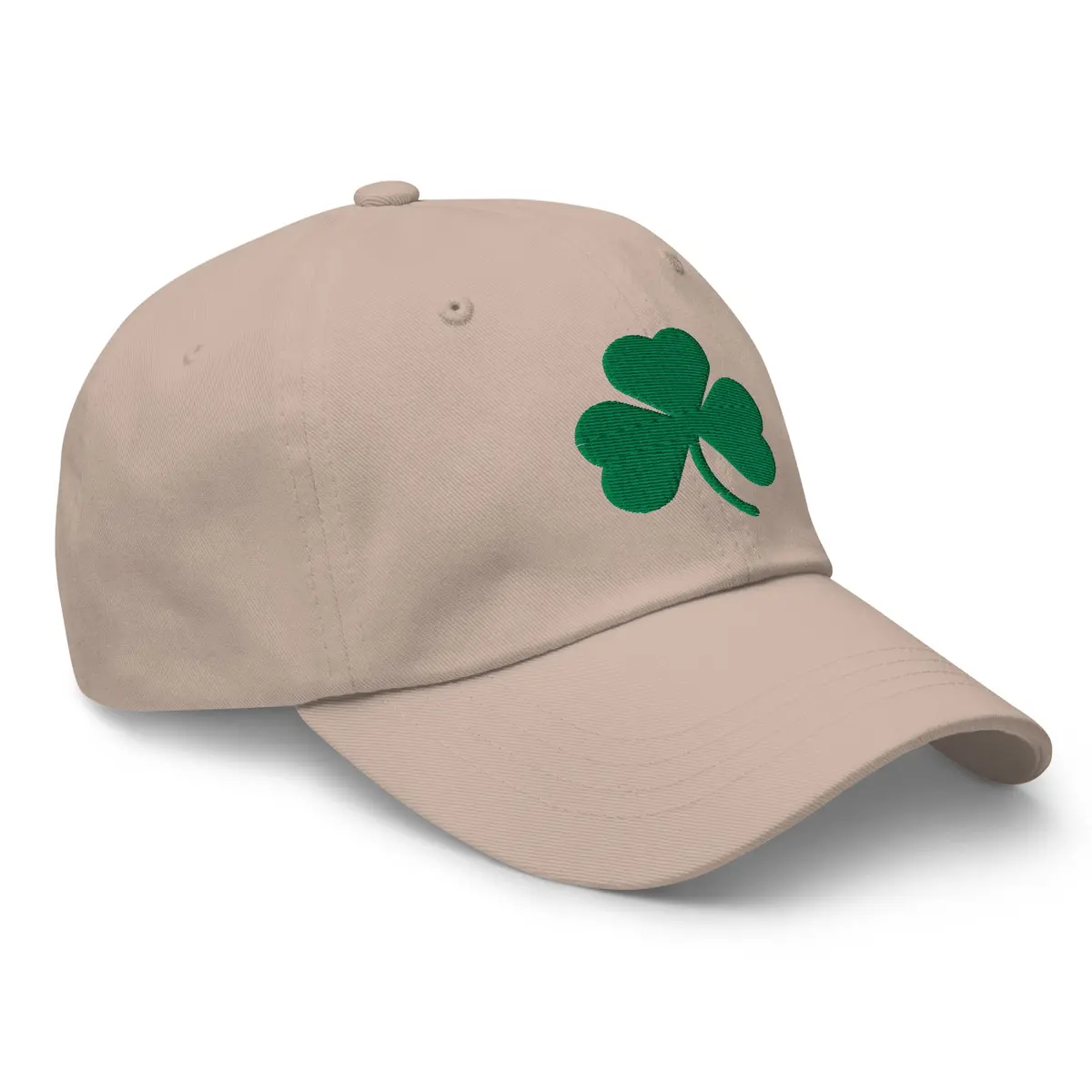 Shamrock Embroidered Cotton Twill Dad Hat - Stone / Green 1