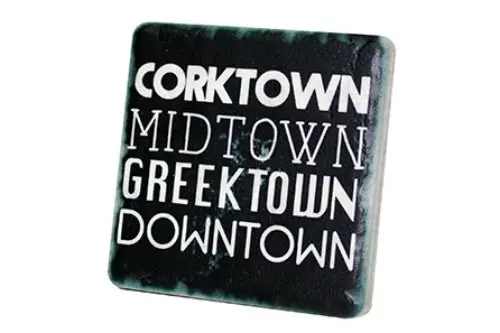 Corktown Midtown Greektown Downtown Black Porcelain Tile Coaster 1