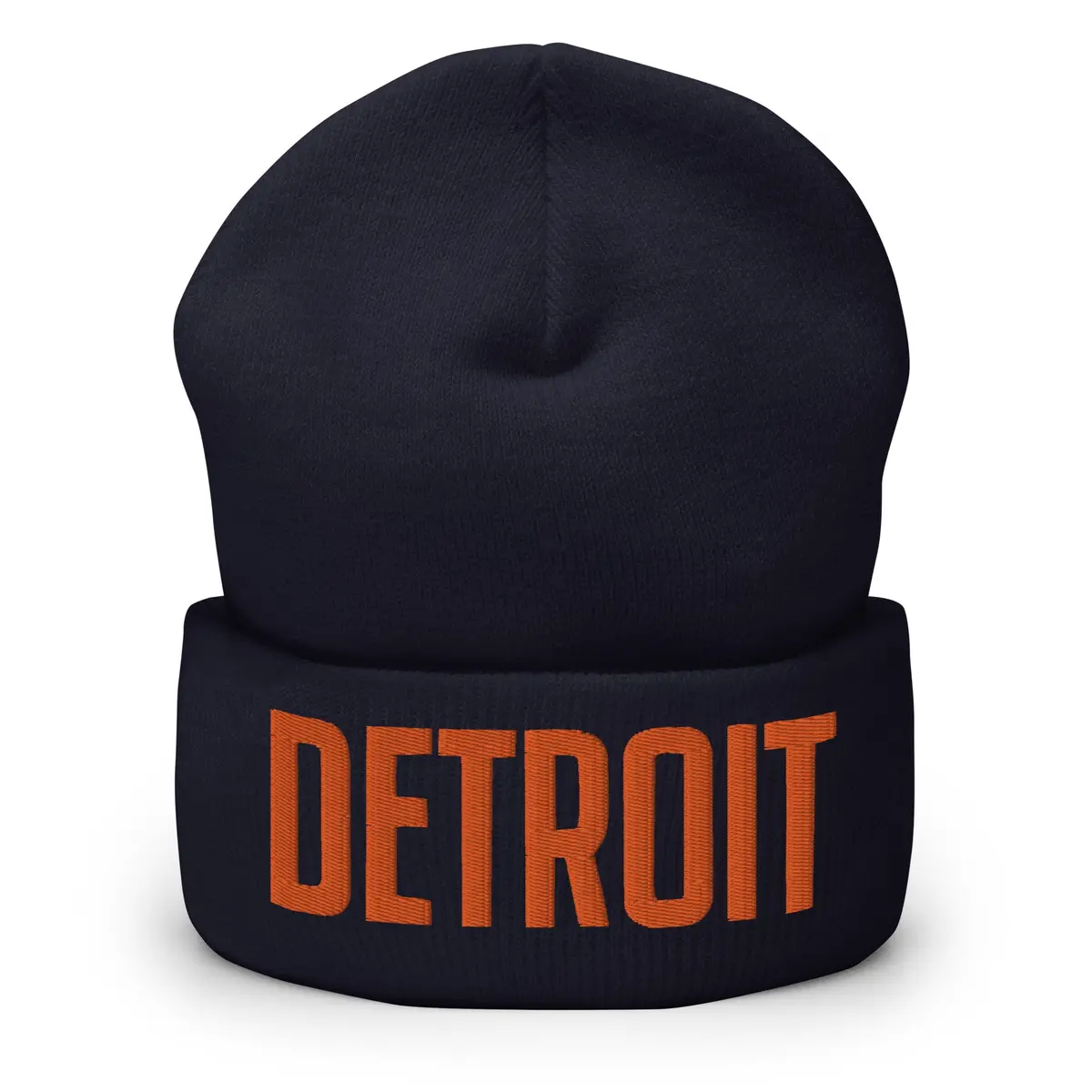 Detroit Embroidered Cuffed Beanie - Navy / Orange 1