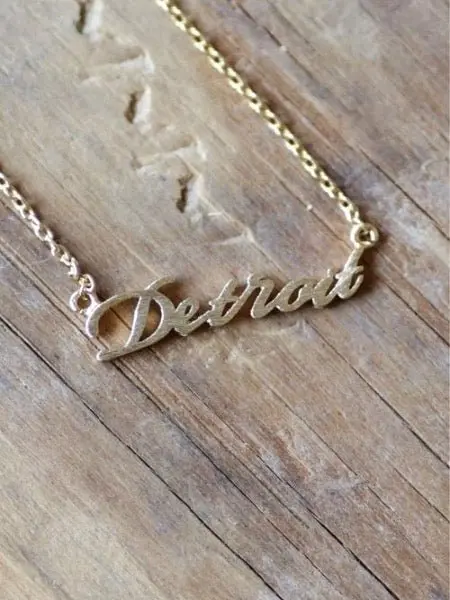 Dainty Detroit Script Necklace / Gold 1