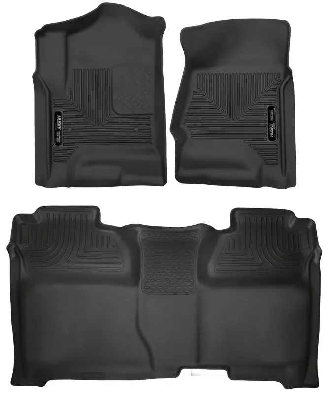 2014-2019 Silverado / Sierra 1500-3500 Crew Cab Husky X-Act Contour Front & Rear Floor Liners - Black 1