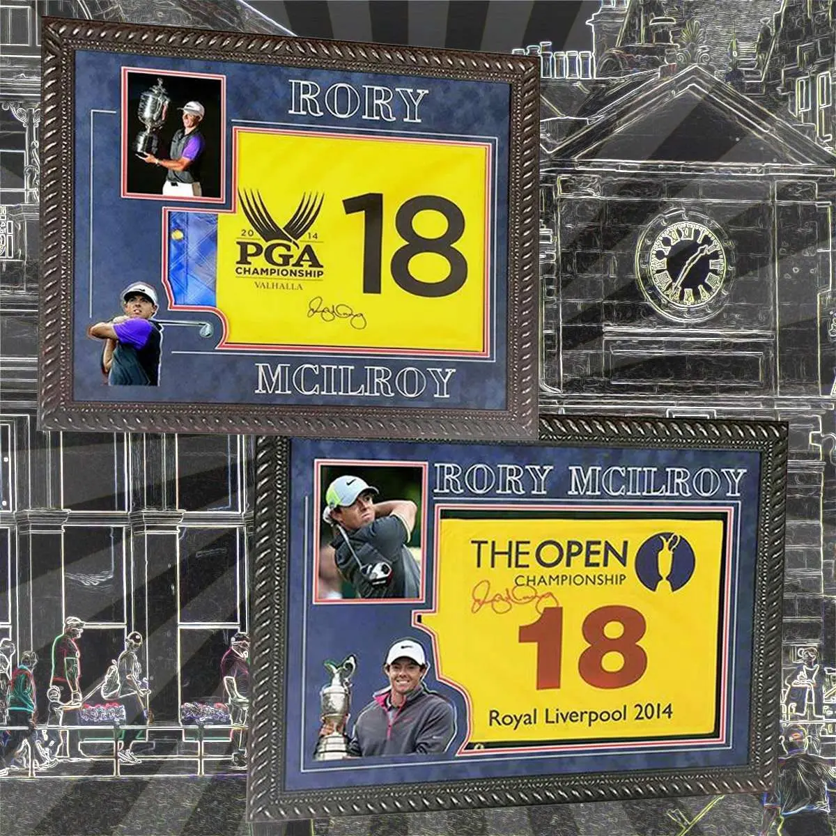 Valhalla Pga 2014 & Royal Liverpool 2014 18Th Hole Flags Signed By Rory  Mcelroy 1