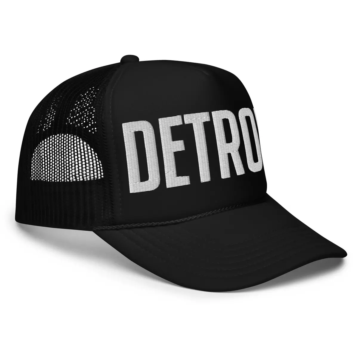 Detroit Foam Trucker Hat - Black - Embroidered With White 1