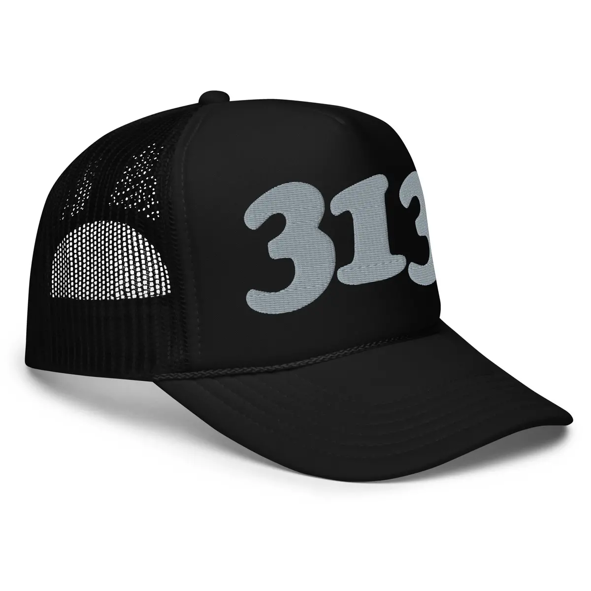 313 Detroit Foam Trucker Hat - Black  - Embroidered With Gray 1