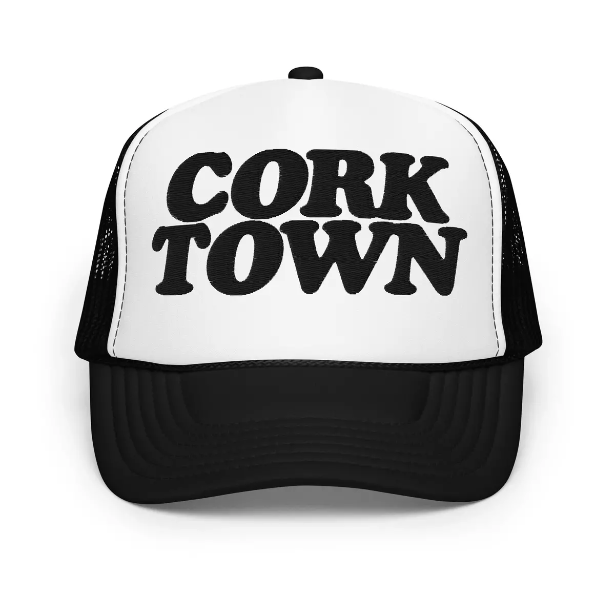 Corktown Foam Trucker Hat - Embroidered - Black / White 2