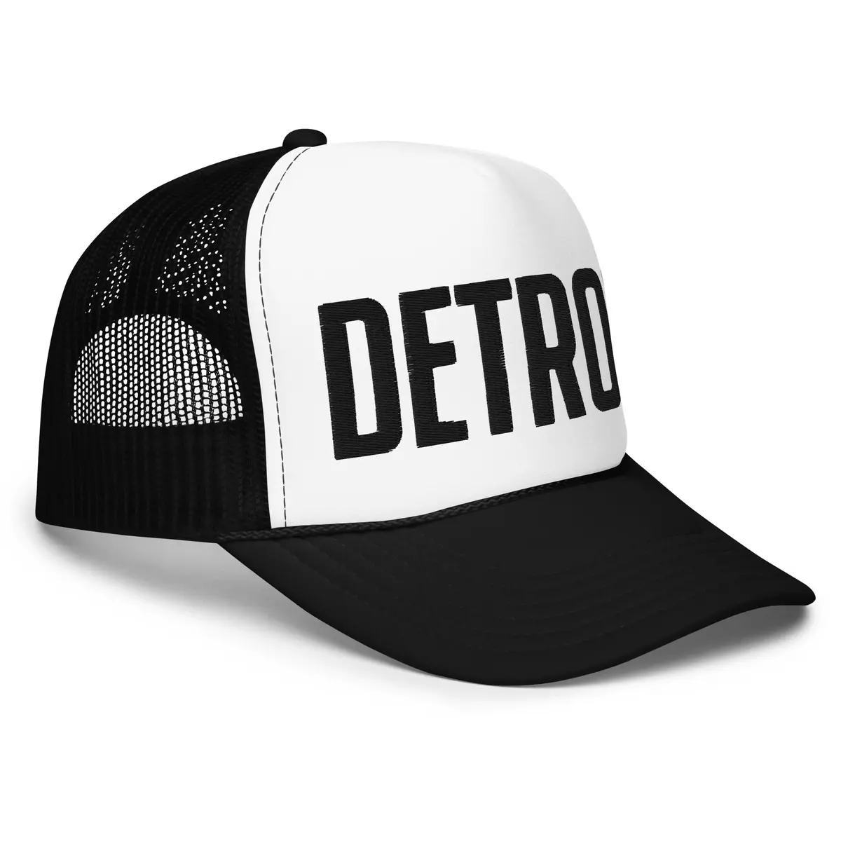 Detroit Foam Trucker Hat - Black & White - Embroidered 1