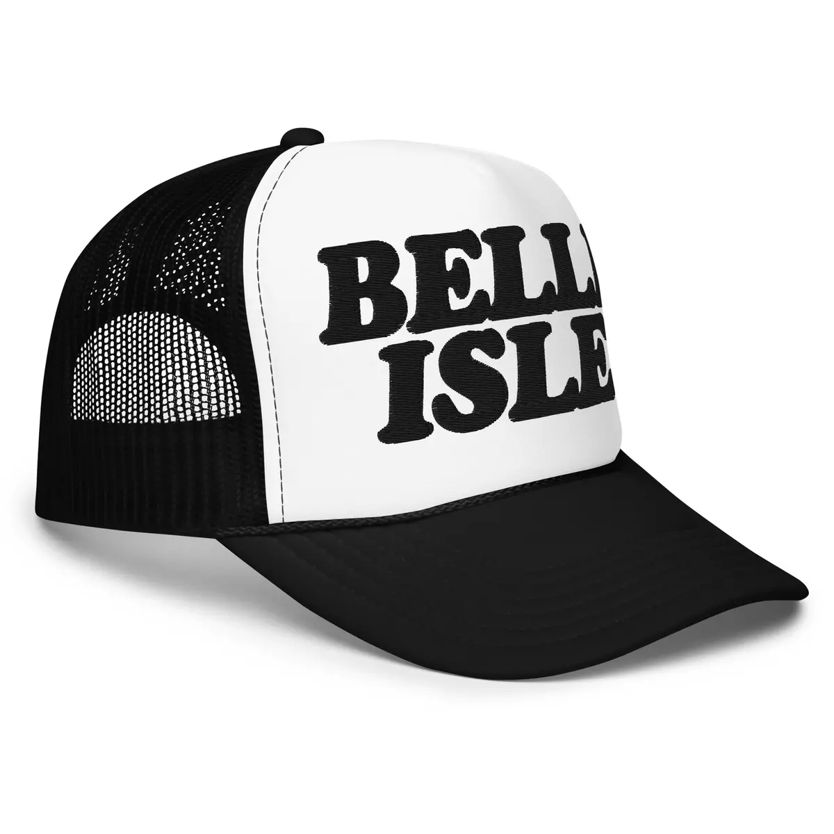 Belle Isle Foam Trucker Hat - Black And White - Embroidered With Black 1