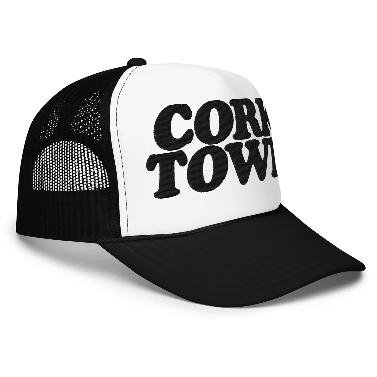 Corktown Foam Trucker Hat - Embroidered - Black / White 1