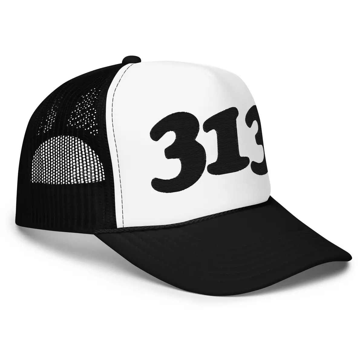 313 Foam Trucker Hat - Embroidered - Black And White - Embroidered With Black 1