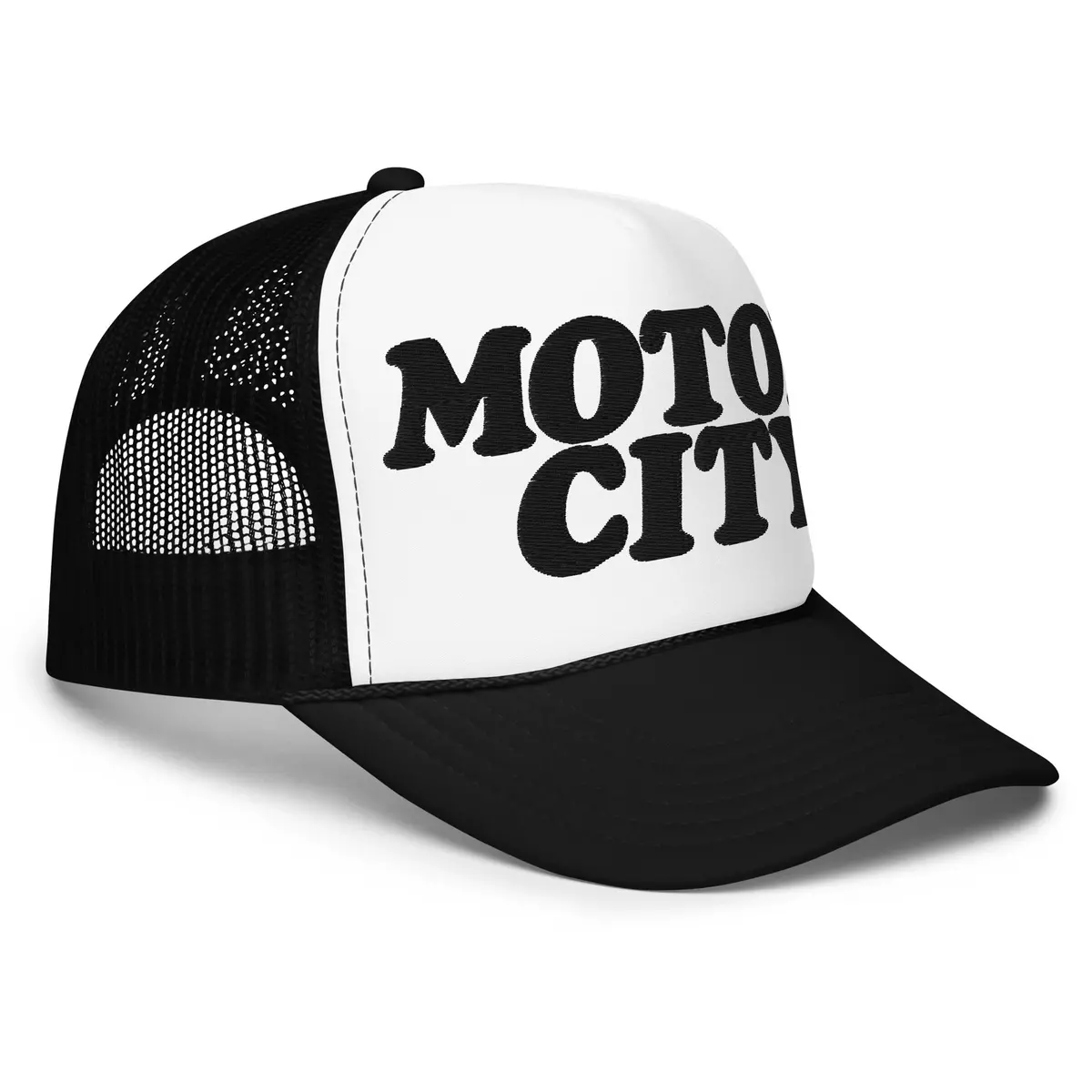 Motor City Foam Trucker Hat - Black  - Embroidered With White 1