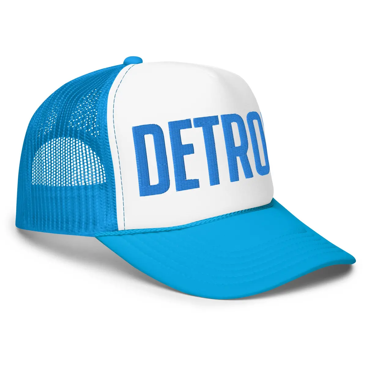 Detroit Foam Trucker Hat - Teal & White - Embroidered 1