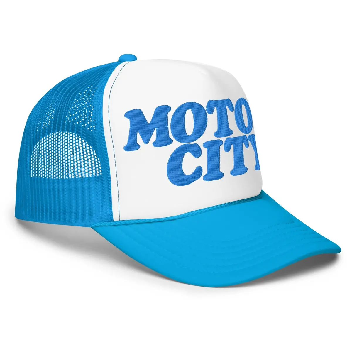 Motor City Foam Trucker Hat - Blue And White  - Embroidered With Blue 1
