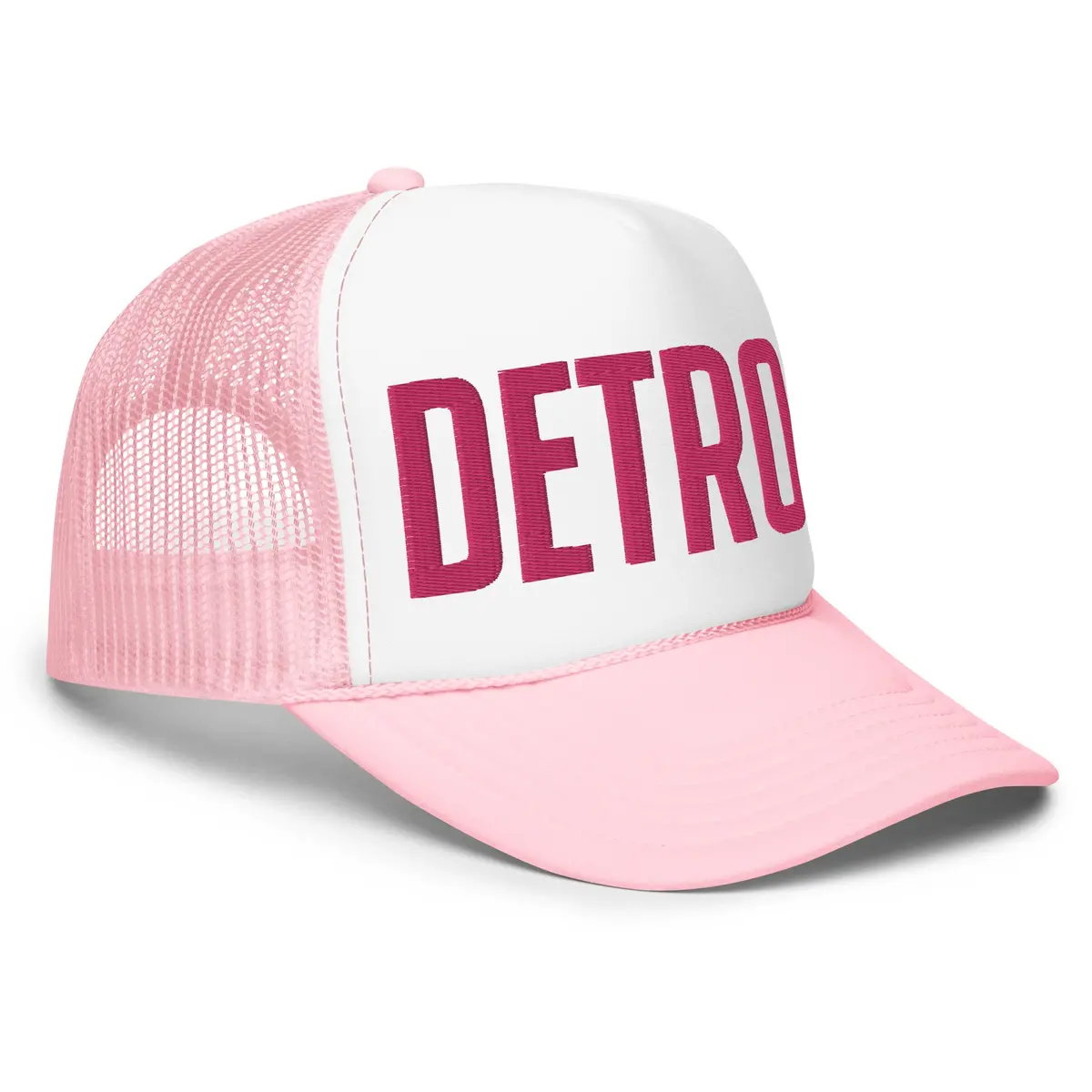 Detroit Foam Trucker Hat - Pink & White - Embroidered 1