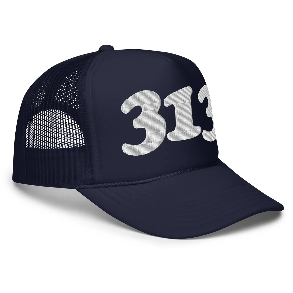313 Detroit Foam Trucker Hat - Navy  - Embroidered With White 1