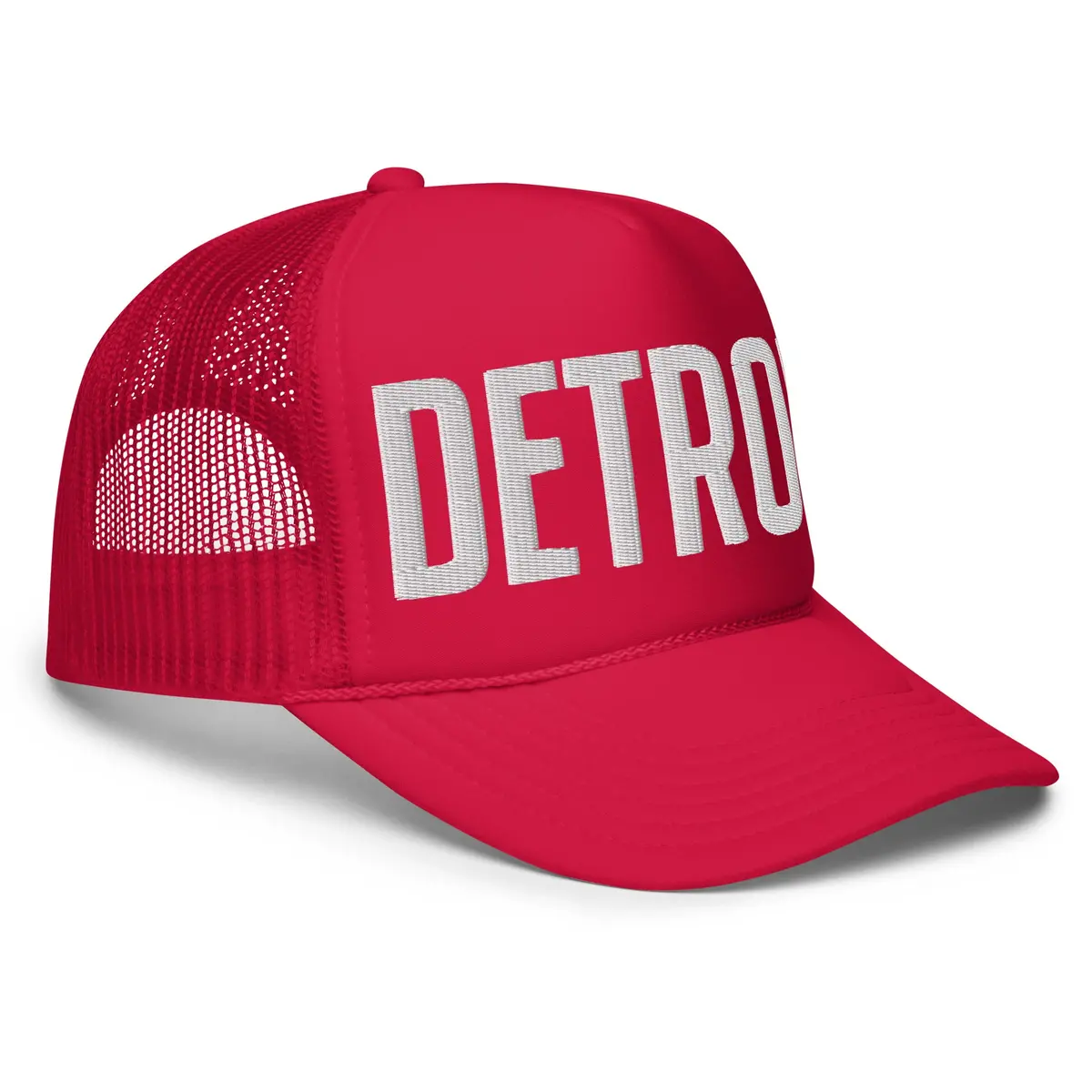 Detroit Foam Trucker Hat - Red - Embroidered With White 1