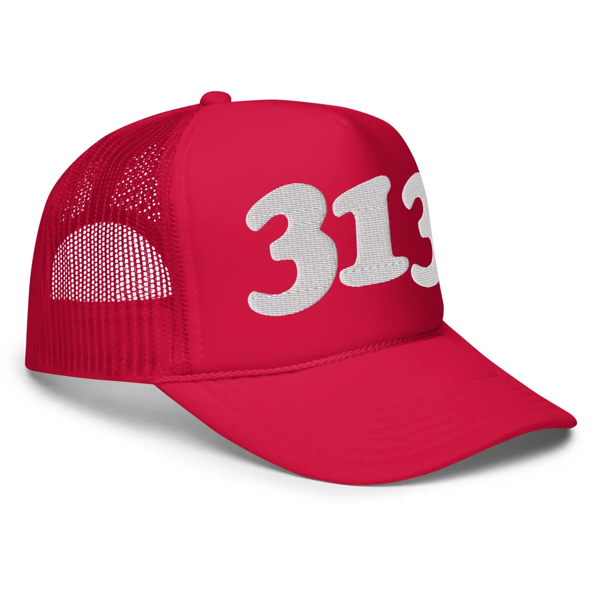 313 Detroit Foam Trucker Hat - Red  - Embroidered With White 1