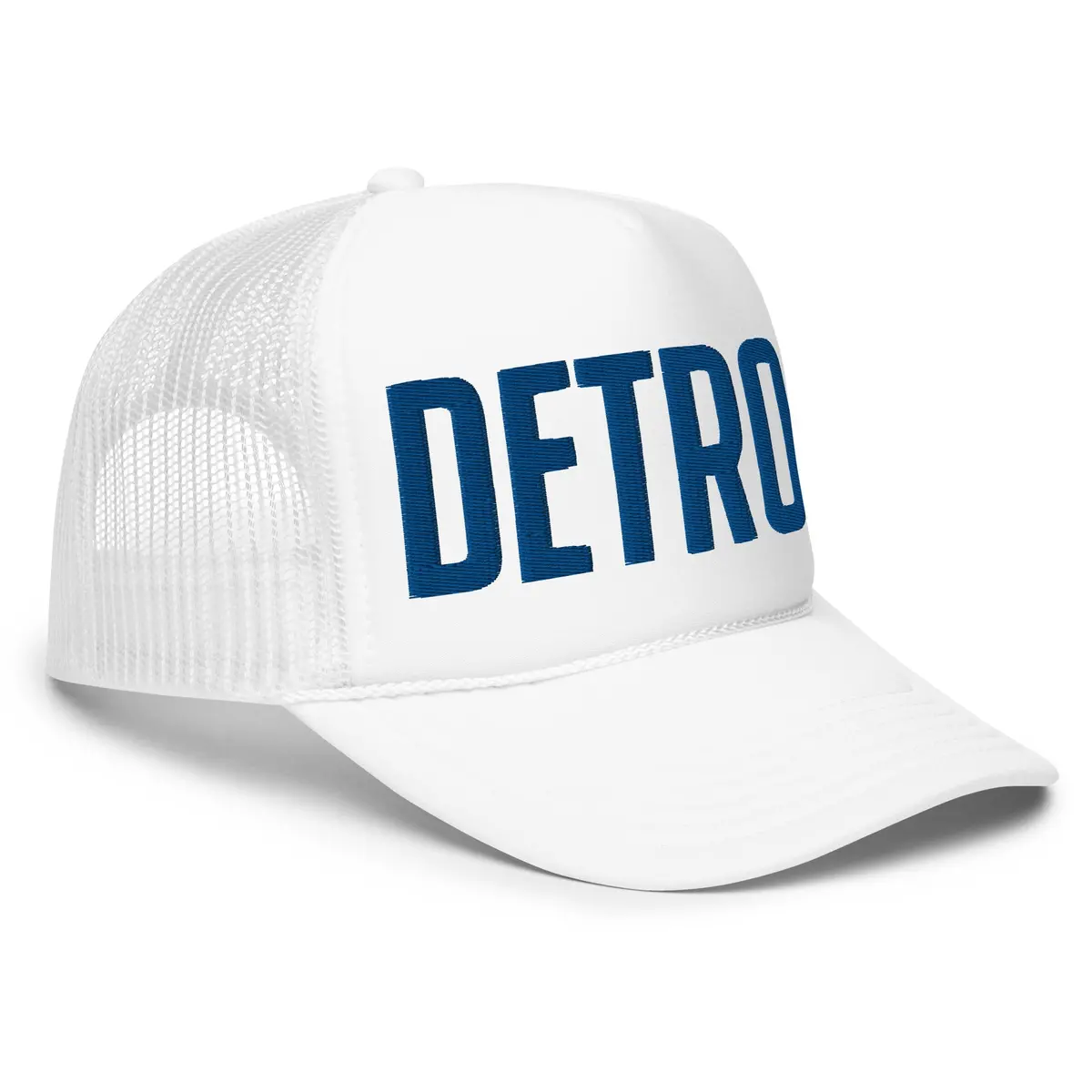 Detroit Foam Trucker Hat - White - Embroidered With Blue 1