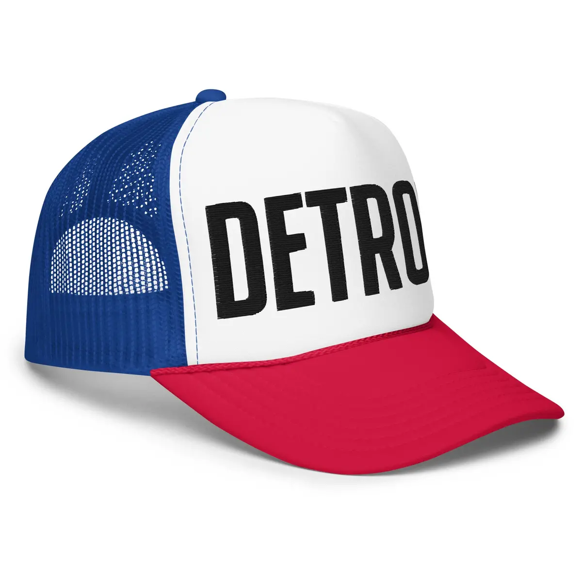 Detroit Foam Trucker Hat - Black, Red, Blue & White - Embroidered 1