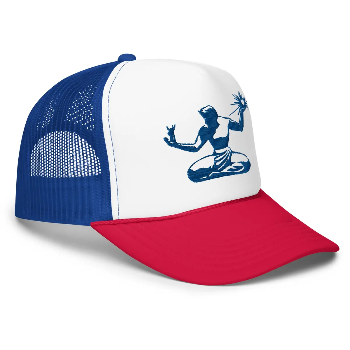 Spirit Of Detroit Foam Trucker Hat - Embroidered - Red, White And Blue - Embroidered With Blue 1