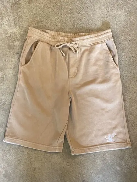 Spirit Of Detroit Pigment Dyed Fleece Shorts / White + Sandstone / Unisex 1