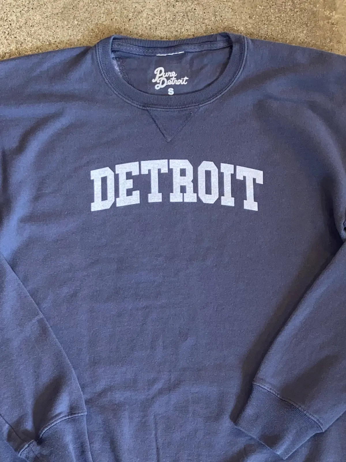 Detroit Collegiate Arch Garment Dyed Pullover / White + Anchor Slate/ Unisex 2