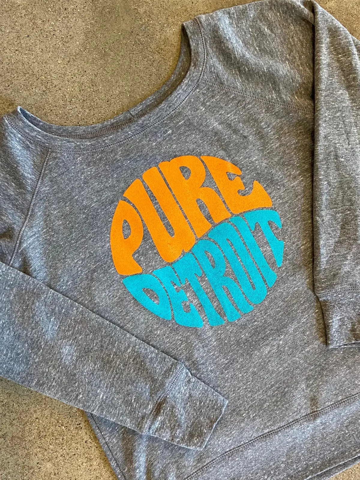 Pure Detroit Retro Sponge Fleece Wide Neck Sweatshirt / Heather Gray / Women's 1