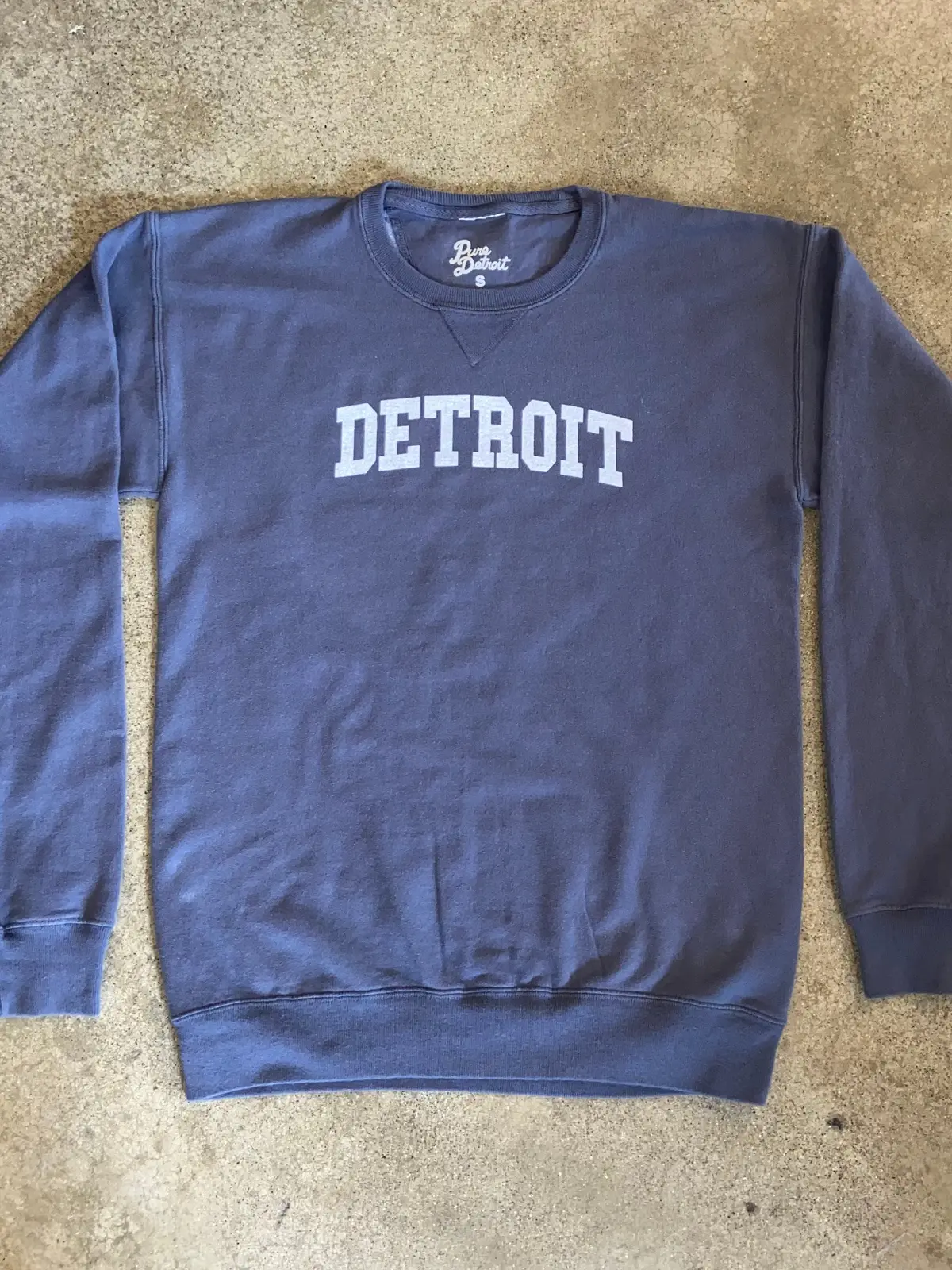 Detroit Collegiate Arch Garment Dyed Pullover / White + Anchor Slate/ Unisex 5