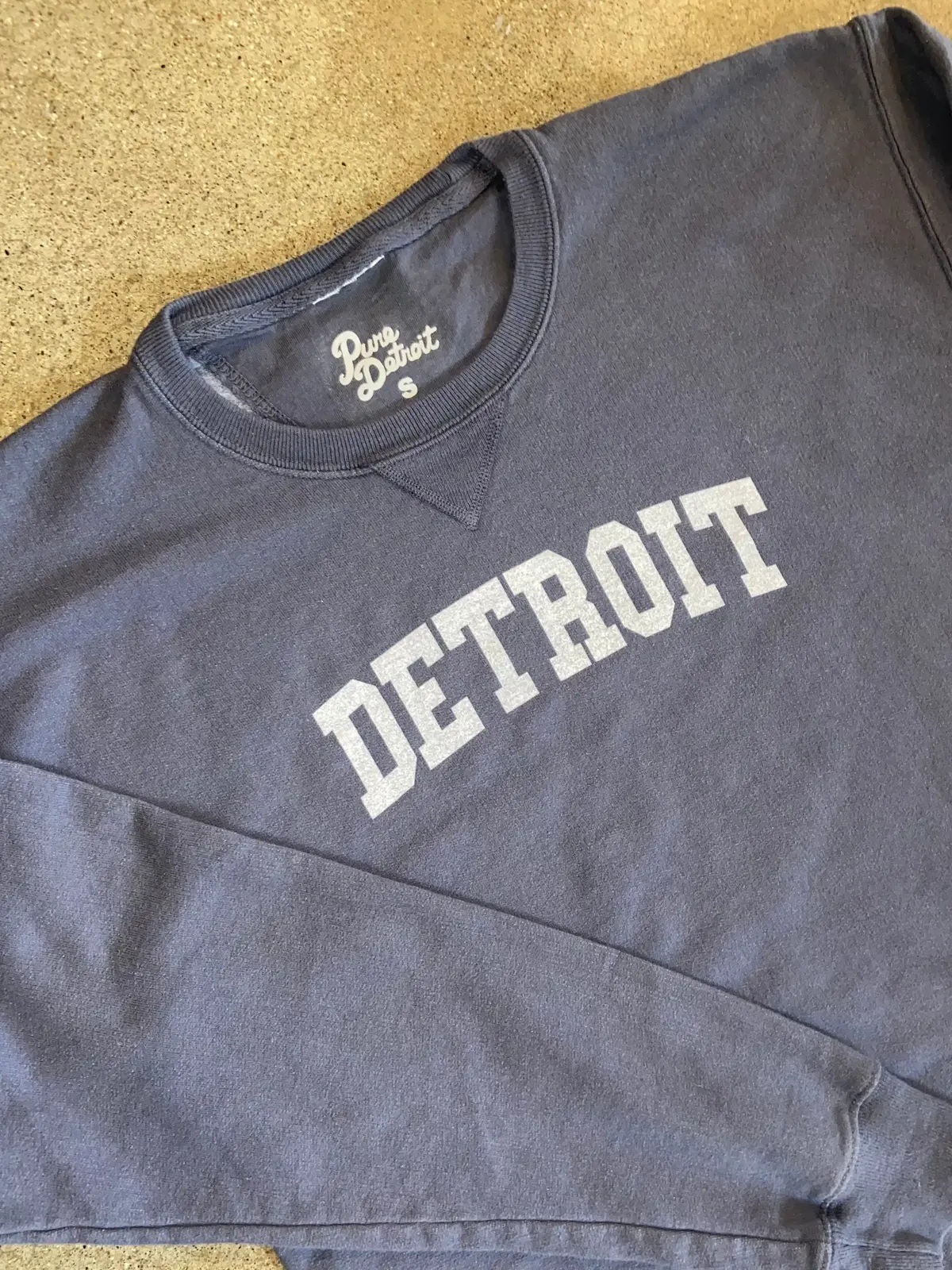 Detroit Collegiate Arch Garment Dyed Pullover / White + Anchor Slate/ Unisex 1