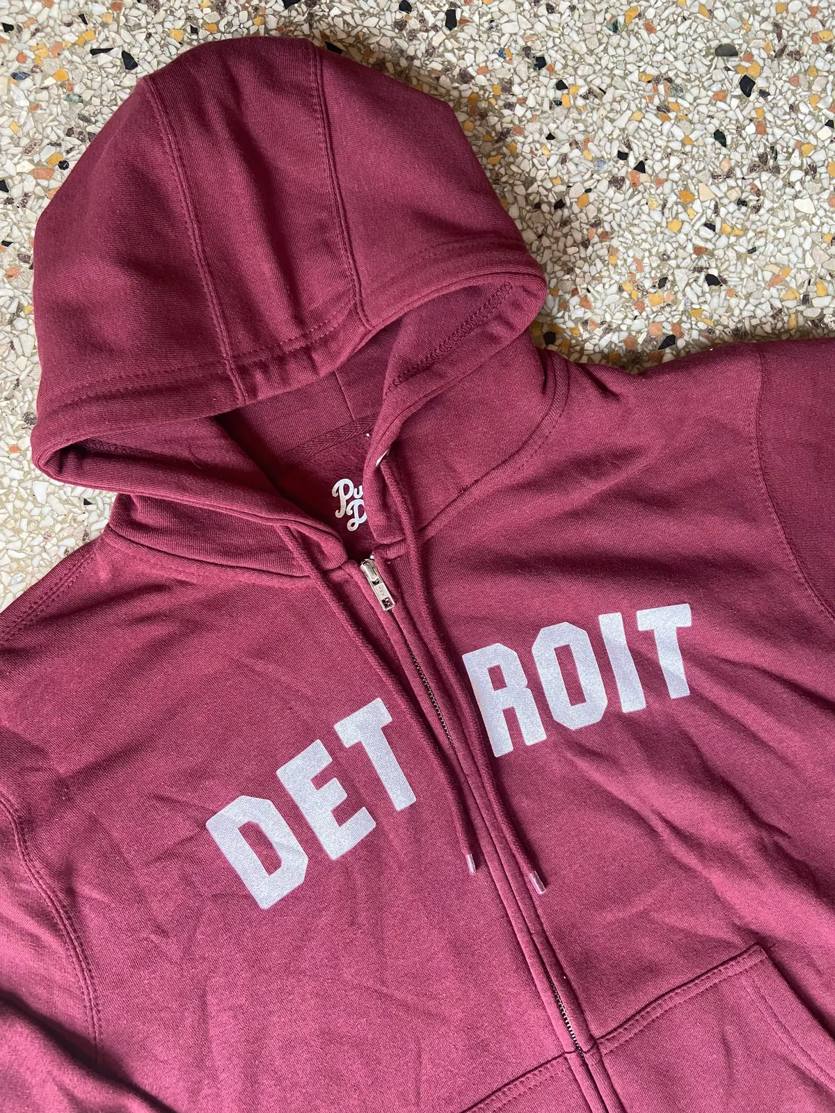 Detroit Classic Tri-Blend Zip Hoodie / White + Cabernet / Unisex 1
