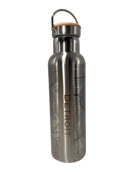 Map Of Detroit Bottle With Bamboo Top - Stainless 1