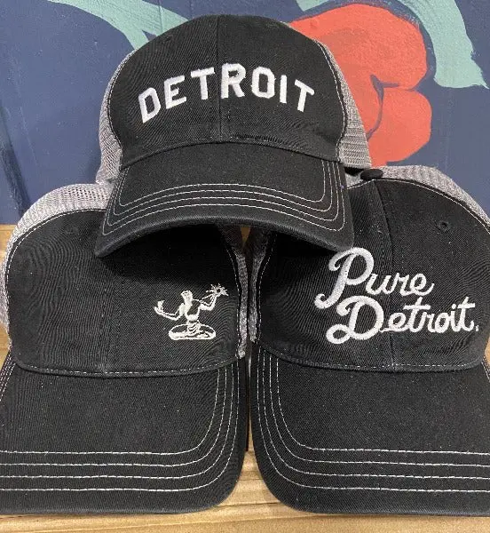 Pure Detroit Trucker Adjustable Hat / White + Black/Gray 3