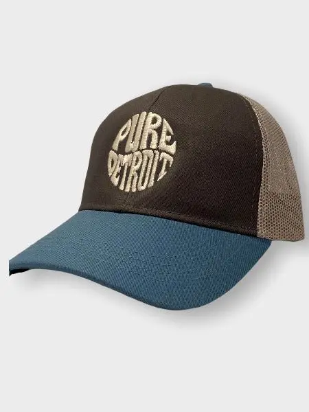 Pure Detroit Retro Leisure Hat / Unisex / Cream + Charcoal & Blue 1