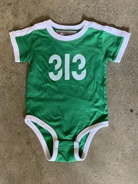 Modern 313 Sport Onesie / White + Vintage Green / Baby 1