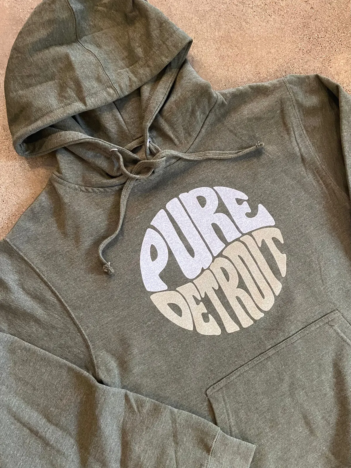 Pure Detroit Retro Hooded Pullover / White And Khaki + Army / Unisex 1