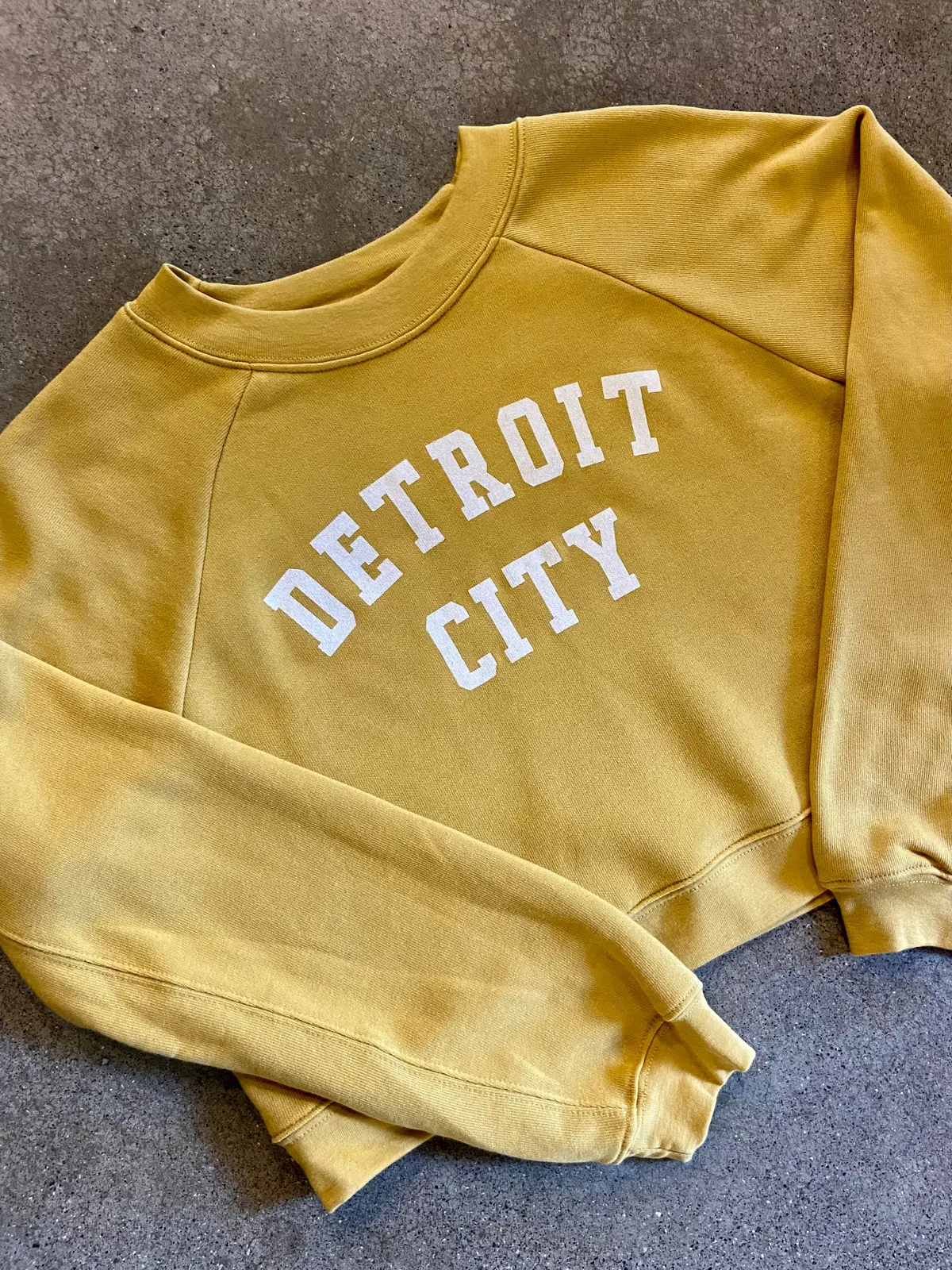 Detroit City Raglan Pullover /  White + Heather Mustard  / Women's 1