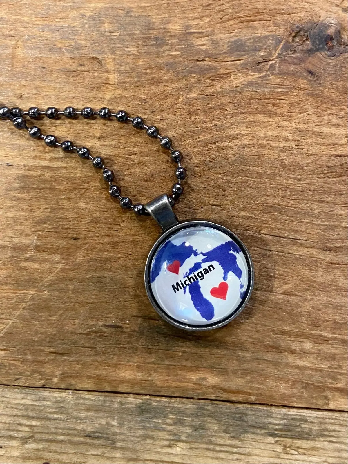 Love Michigan Map Necklace / Gun Metal 1