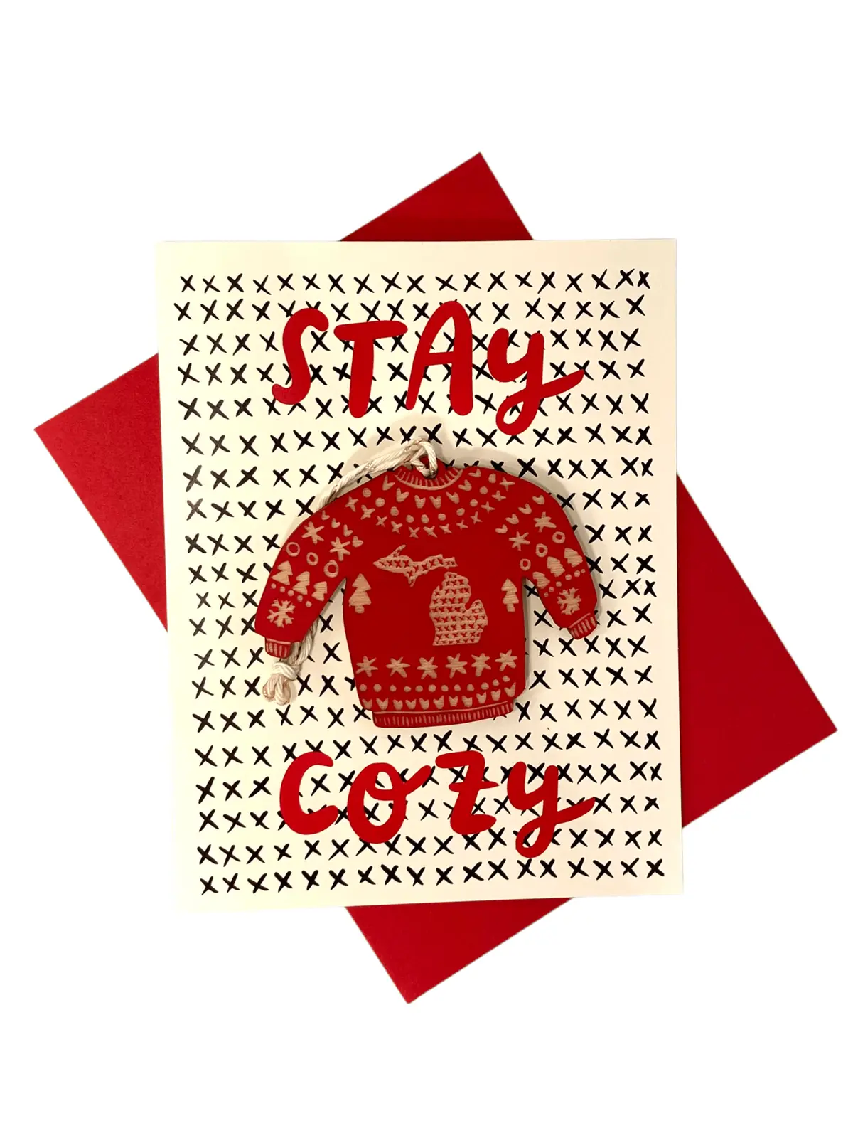 "Stay Cozy" Ornament With Card - Red 1